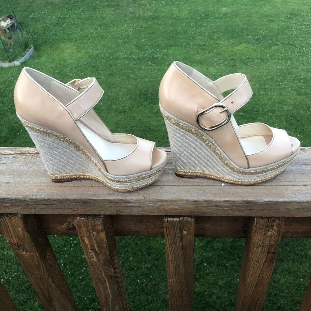 Rachel Zoe peep toe nude wedge buckle heels, size 7.5 - Picture 4 of 12